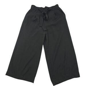 Zara‎ -1310 Wide Leg Crop Pants Tie Waist Black Women's Size XS